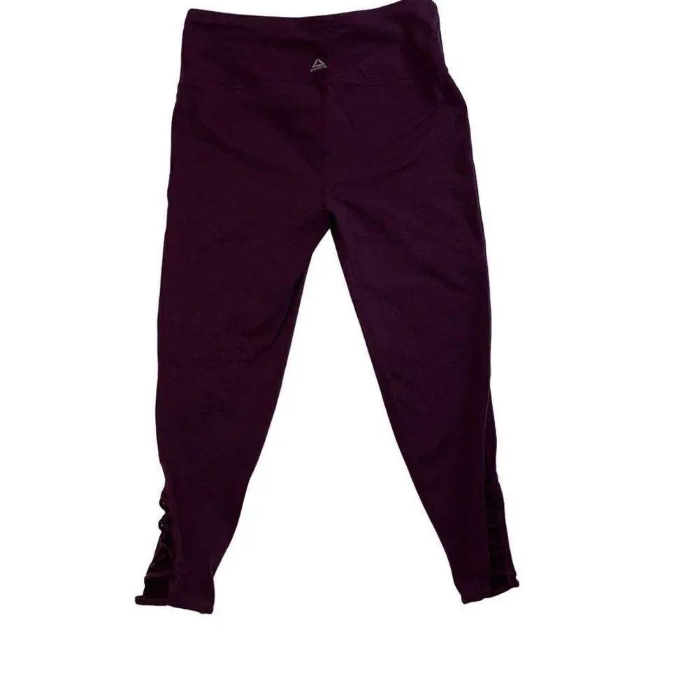 Reebok Yoga Pants Purple Womens Large Long Athletic  With Ankle Calf Accent